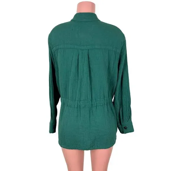 Raquel Allegra size 1 Small Green Cotton Gauze Anorak Jacket button relaxed - Picture 2 of 11